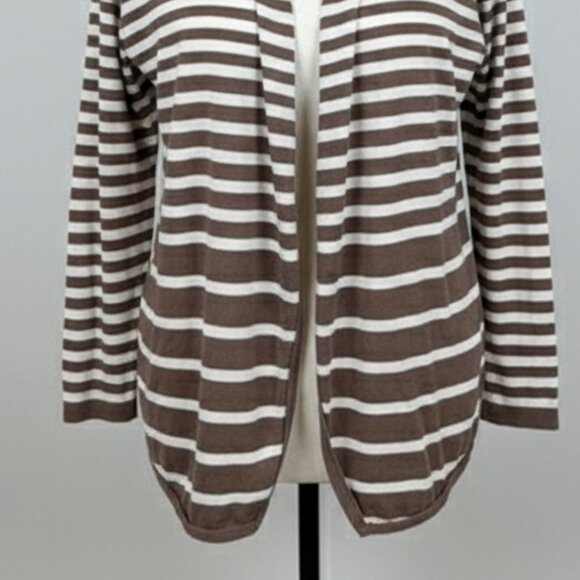 NWOT Ann Taylor Hi Low Cardigan S Beige Stripe Knit Open Front Modern - Picture 3 of 13